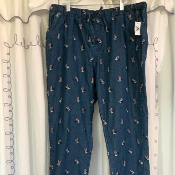 Disney Parks Minnie Mouse Jeans Denim Pants Blue Minnie All Over Print Sz XL New - Picture 1 of 5